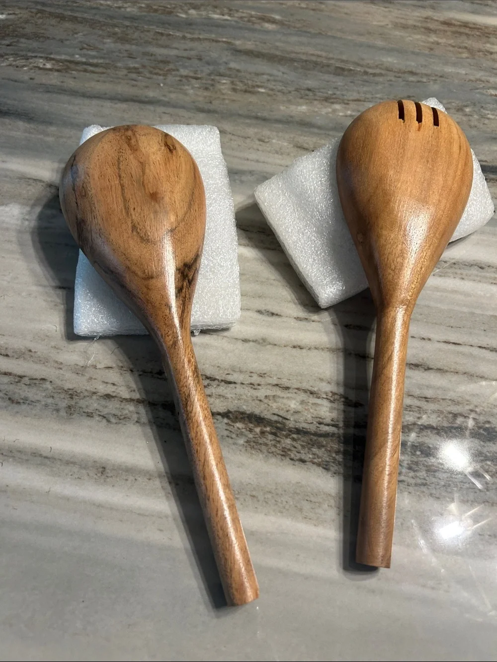 Wooden Salad Serving Spoon and Slotted Spoon - Natural Wood NWT set